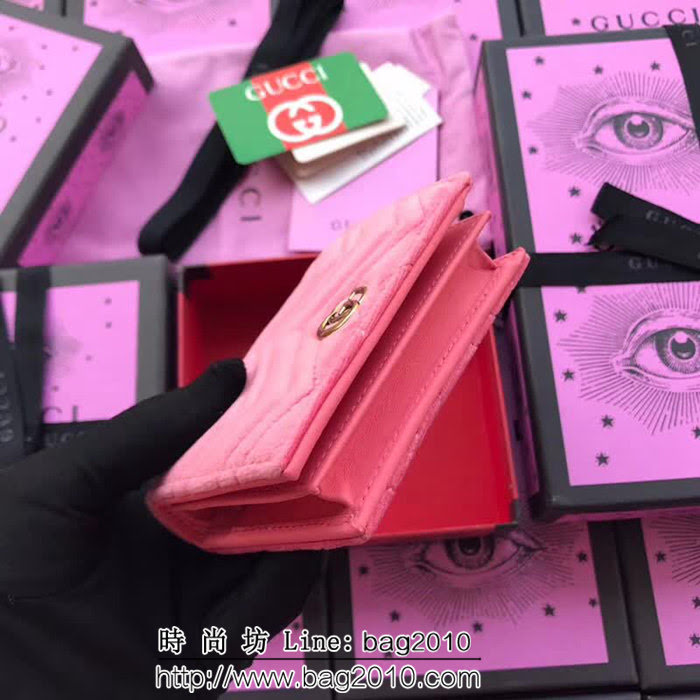 GUCCI古馳 歐洲正品原單 天鵝絨GG marmont小卡包 466492 粉色天鵝絨 WTG1352